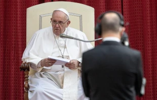 Pope Francis holds his weekly general audience in the Courtyard of St. Damaso on June 9, 2021. Daniel Ibanez/CNA